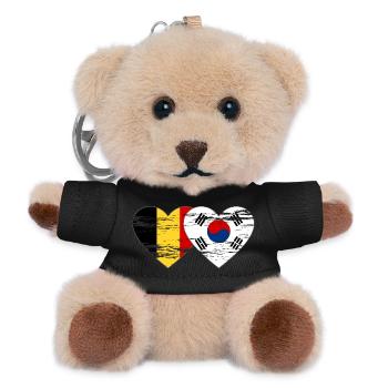 Belgium South Korea Flag Heart Used - Teddy Keyring - black - Front