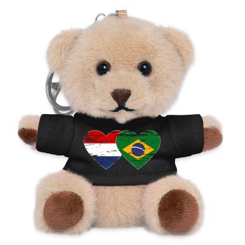 Holland Brazil Flag Heart Used - Teddy Keyring - black - Front