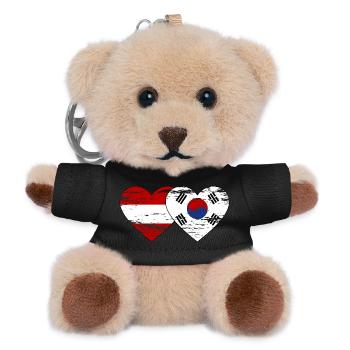 Austria South Korea Flag Heart Used - Teddy Keyring - black - Front