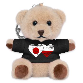 Japan Polen Flagge Herz used - Teddy Schlüsselanhänger - Schwarz - Vorne