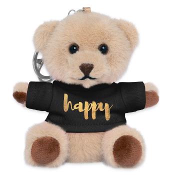Happy Gold Happy Happiness Deluxe Cursive Font - Teddy Keyring - black - Front