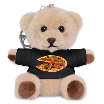 Pizza essen - Teddy Schlüsselanhänger - Schwarz - Vorne