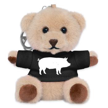 Schwein Silhouette Bauernhof Tier Vektor - Teddy Schlüsselanhänger - Schwarz - Vorne