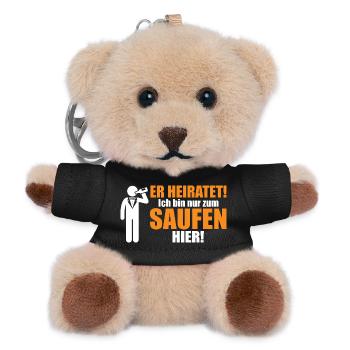 Er heiratet! Ich bin nur zum Saufen hier - Teddy Schlüsselanhänger - Schwarz - Vorne