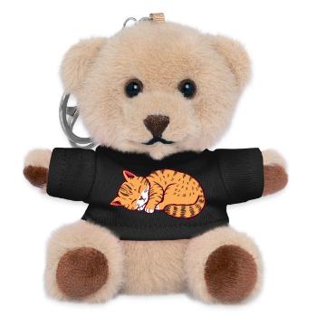schlafende Katze Kätzchen Tigerkatze - Teddy Schlüsselanhänger - Schwarz - Vorne