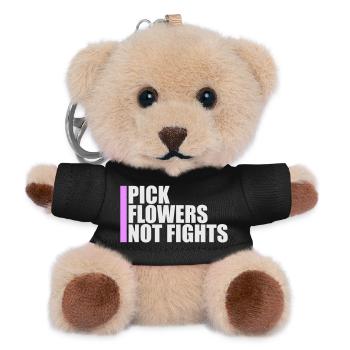 Pick Flowers Not Fights Flowers Peace Funny Logo - Teddy Keyring - black - Front