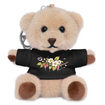 Himbeerzweig mit Blüten Graffiti Stil   - Teddy Schlüsselanhänger - Schwarz - Vorne