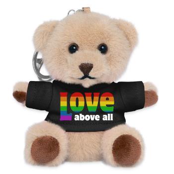 Love Above All | Rainbow Pride Design - Teddy Keyring - black - Front