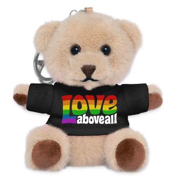 Love Above All | Rainbow Pride Design - Teddy Keyring - black - Front