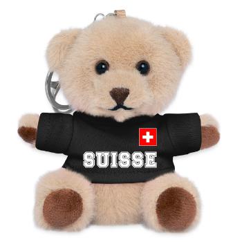 SUISSE - SCHWEIZ Trikot Look - mit Fahne Flagge - Teddy Schlüsselanhänger - Schwarz - Vorne