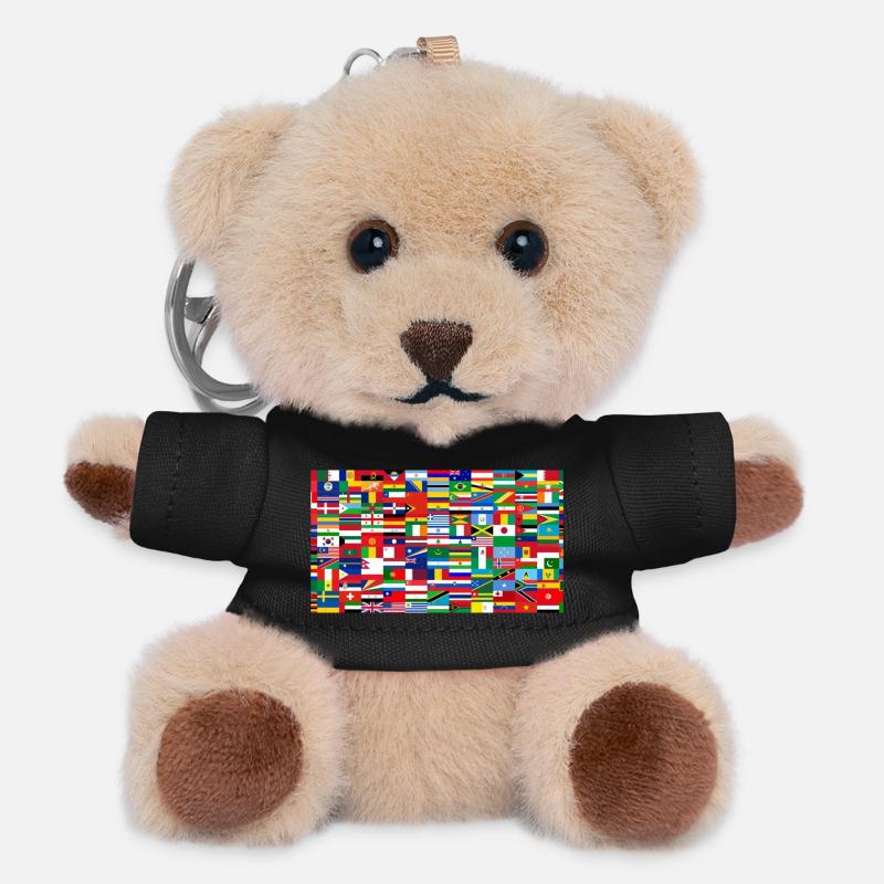 Farbenfrohe Collage-Weltflaggen - Teddy Schlüsselanhänger - Schwarz