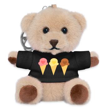 Eis Herz Eiscreme Erdbeereis Eisdiele Geschenk - Teddy Schlüsselanhänger - Schwarz - Vorne