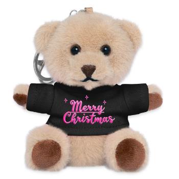 Frohe Weihnachten Neon Pink - Teddy Schlüsselanhänger - Schwarz - Vorne