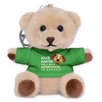 Lustiger Spruch, Kaffee hält Aggromon in Schach - Teddy Schlüsselanhänger - Grün - Vorne