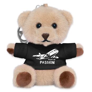 Pilot by Passion - Flugzeug und Fliegerei Logo - Teddy Schlüsselanhänger - Schwarz - Vorne
