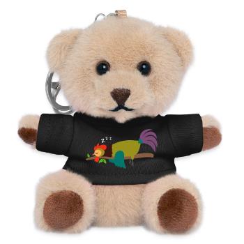 Schlafender Hahn Gockel Huhn Design Geschenk - Teddy Schlüsselanhänger - Schwarz - Vorne