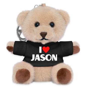 I love Jason Red Heart Romantic Name Fan - Teddy Keyring - black - Front