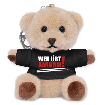 wer übt kann nix - Teddy Schlüsselanhänger - Schwarz - Vorne