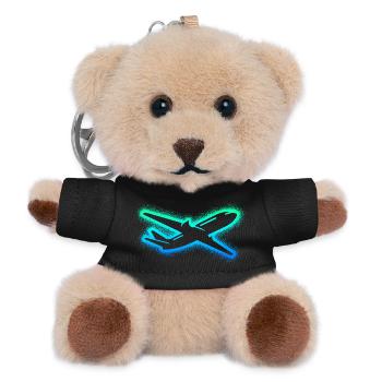 Flugzeug Flieger Kinder Herren Jungen Pilot - Teddy Schlüsselanhänger - Schwarz - Vorne