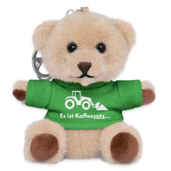Coffee grounds tractor plough motif - Teddy Keyring - green - Front