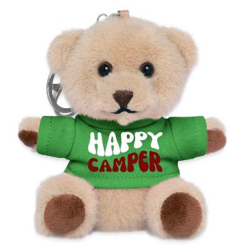 Happy Camper Schriftzug Outdoor - Teddy Schlüsselanhänger - Grün - Vorne