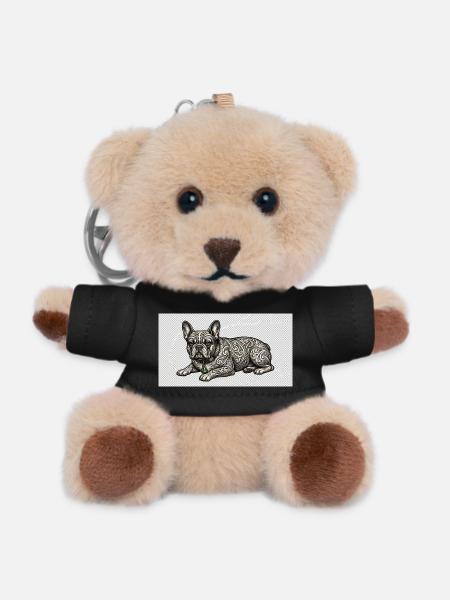 Ornate Bulldog Tattoo Pattern - Teddy Keyring - black