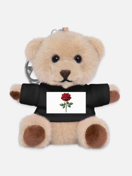 Rote Rose mit Tau-Tropfen - Teddy Schlüsselanhänger - Schwarz