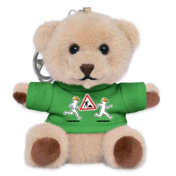 Zwei Bauarbeiter tragen ein Baustellenschild - Teddy Schlüsselanhänger - Grün - Vorne