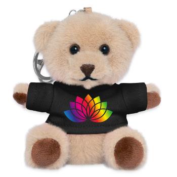 buntes stilisiertes Blüten Symbol - Teddy Schlüsselanhänger - Schwarz - Vorne