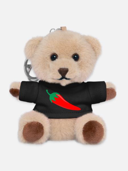 Funny Hot Chilli tshirt - Teddy Keyring - black