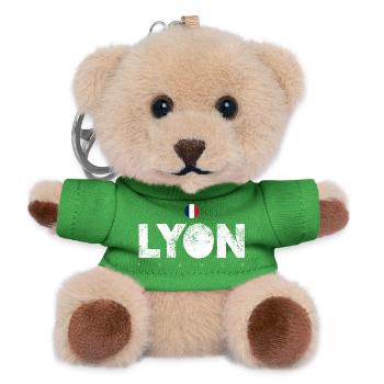 Texte en gras de Lyon avec drapeau français - Porte-clés ourson - vert - Devant