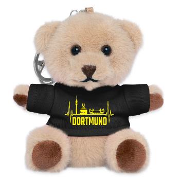 Dortmund Skyline Silhouette Heartbeat Herzschlag - Teddy Schlüsselanhänger - Schwarz - Vorne