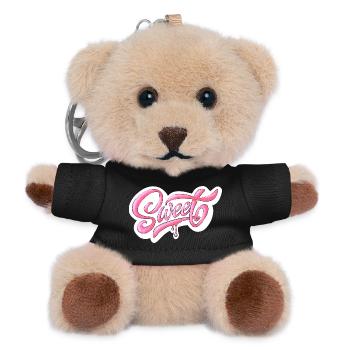 Sweet Pink Glitter Hand Lettered Design - Teddy Keyring - black - Front