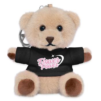 Flower Power - Retro-Schrift in rosa mit Stern - Teddy Schlüsselanhänger - Schwarz - Vorne