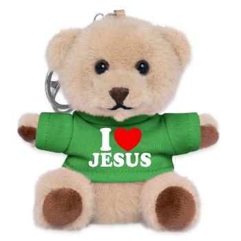 I Love Jesus, Christian Faith, Church, Bibe - Teddy Keyring - green - Front