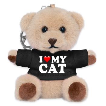 I Love My Cat Cute Cat Lover Design - Teddy Keyring - black - Front