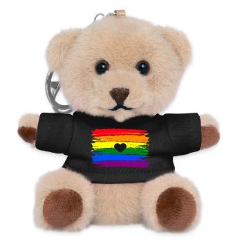 Rainbow flag heart LGBT Gay Pride - Teddy Keyring - black - Front