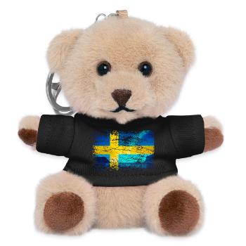 Schwedische Flagge mit Polarlicht im Vintage-Style - Teddy Schlüsselanhänger - Schwarz - Vorne