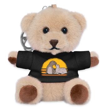 Robbe mit Baby niedliche Seehunde Robben Geschenk - Teddy Schlüsselanhänger - Schwarz - Vorne