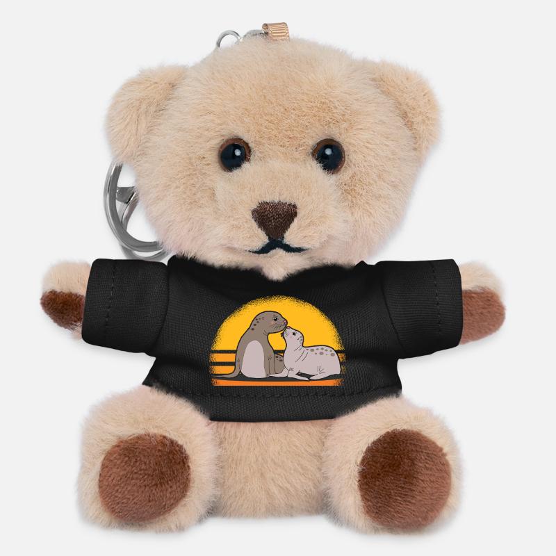 Seal with baby cute seals seals gift - Teddy Keyring - black