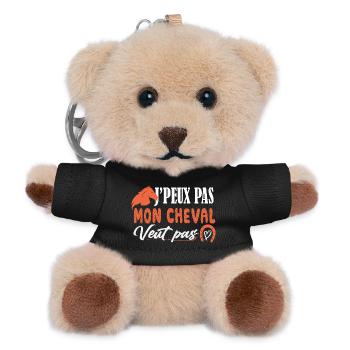 J'peux pas Mon cheval veut pas - poney - cavaliére - Porte-clés ourson - noir - Devant