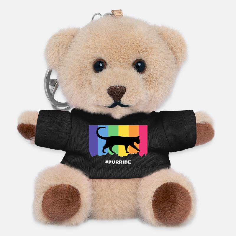 Purride cat silhouette over rainbow stripes - Teddy Keyring - black