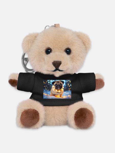Cute Pug with Christmas Lights - Teddy Keyring - black