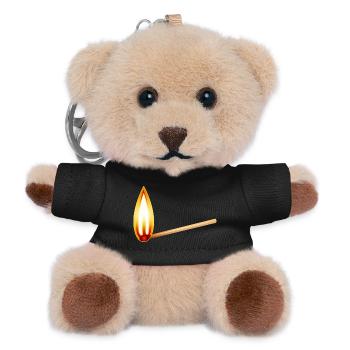 Allumette allumée avec une grande flamme chaude - Porte-clés ourson - noir - Devant