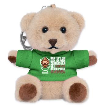 Niemals in der Pause scheißen – Lustiger Spruch - Teddy Schlüsselanhänger - Grün - Vorne