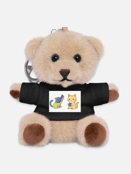 Playful Kitty and Yarn Duo - Teddy Keyring - black