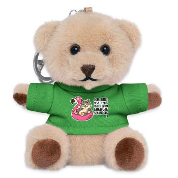 Cat on Flamingo: Power Saving Mode - Teddy Keyring - green - Front