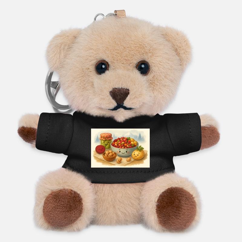 Fröhliche Vinegret Illustration - Teddy Schlüsselanhänger - Schwarz