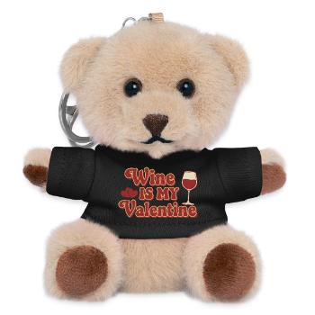 Wine Is My Valentine – Retro Wein Design - Teddy Keyring - black - Front