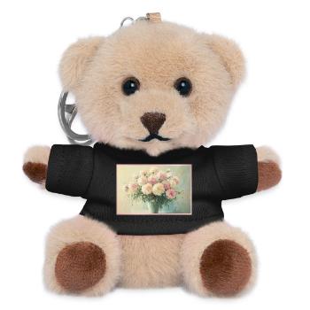 Zartes Pastell-Blumenbouquet - Teddy Schlüsselanhänger - Schwarz - Vorne